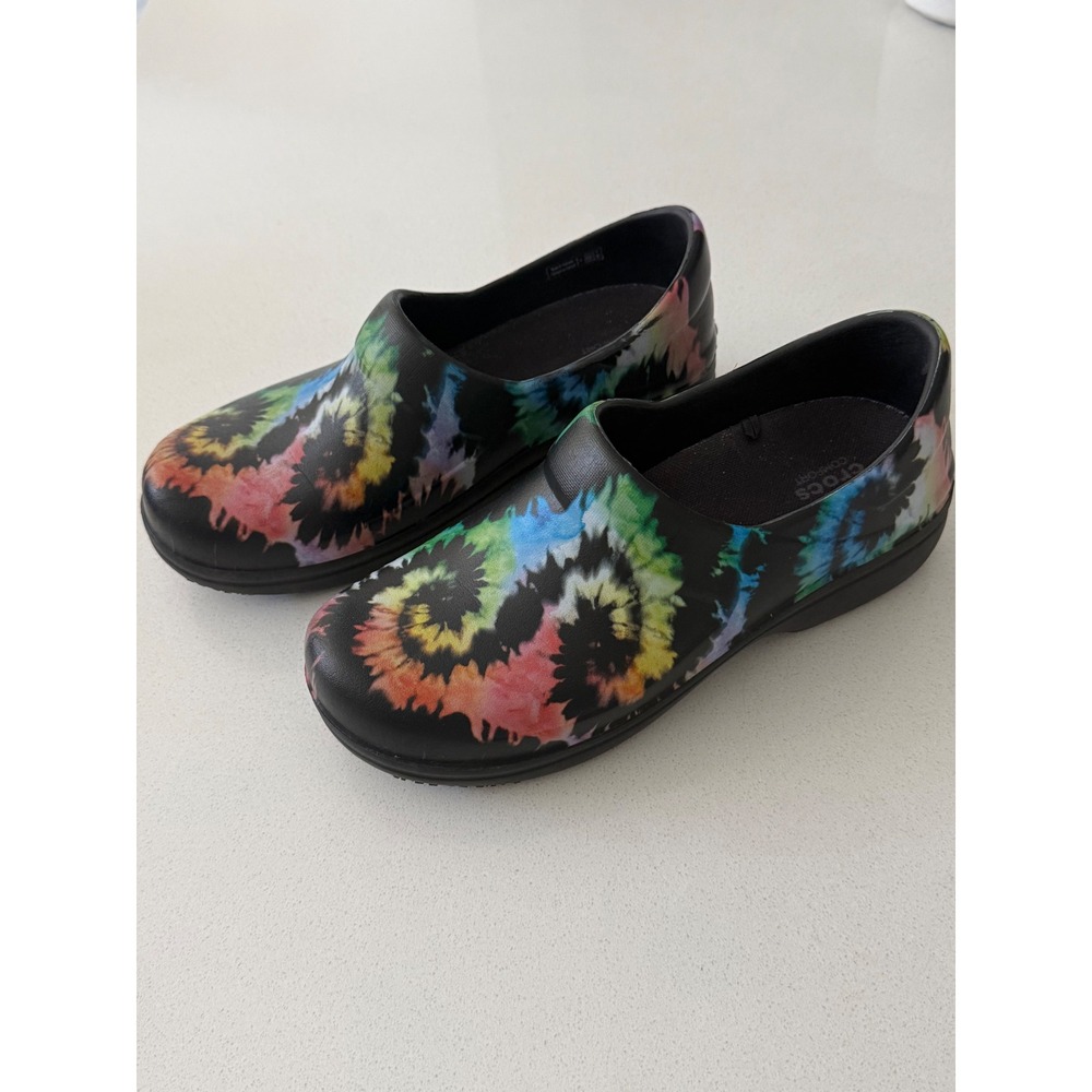 Crocs Neria Pro II Graphic Work Clogs Black Tie Dye Slip Resistant Womens 8 - Picture 2 of 9